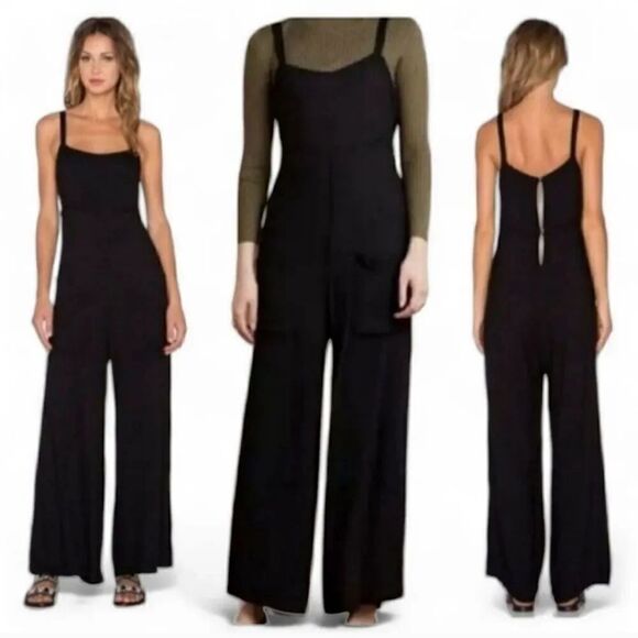 Anthropologie Lacausa Cleo Wool Blend Tie Back Jumpsuit in Tar Black Size XL - Picture 1 of 11